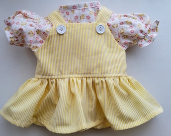 Cabbage Patch Doll Clothes, New 16 Inch Size Handmade Yellow Pinstriped Knee Length Jumper and Blouse, CPK Doll Clothing, Free Shipping