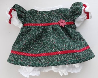 Cabbage Patch Doll Clothes 14 inch Girl or Preemie Size Green Red Tree Skirt Set Christmas 