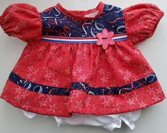 Cabbage Patch Doll Clothes, 16 Inch Size Red Stars/Streamer July 4th 2-piece Dress and Bloomer Set, Handmade CPK Doll Clothing, Free Shippin