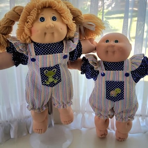 Cabbage Patch Doll Clothes, Handmade 16-inch and 14-inch Size Striped Romper and Shirt (2 piece set), Homemade CPK Baby Doll Clothing