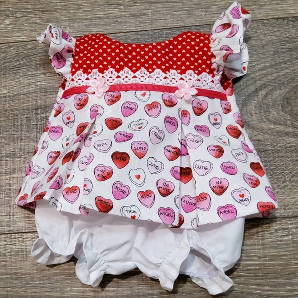 14 Inch Cabbage Patch Doll Clothes, Pink and Red Hearts 2-piece Dress and Pantie Set, CPK Preemie/Play Along Clothing, Free Shipping