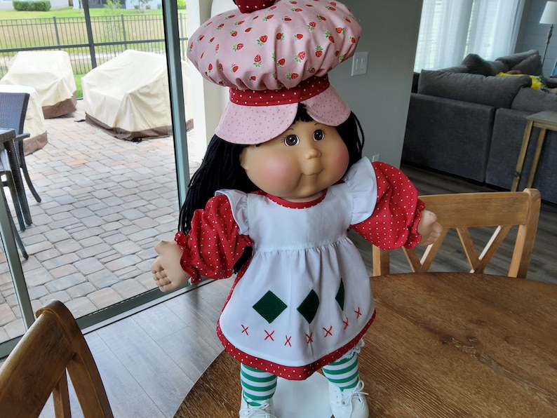 Vêtements de poupée BLE/TRU Cabbage Patch, tenue style vintage Charlotte aux fraises de 50 cm robe, bloomer, collants, chapeau, livraison gratuite image 7