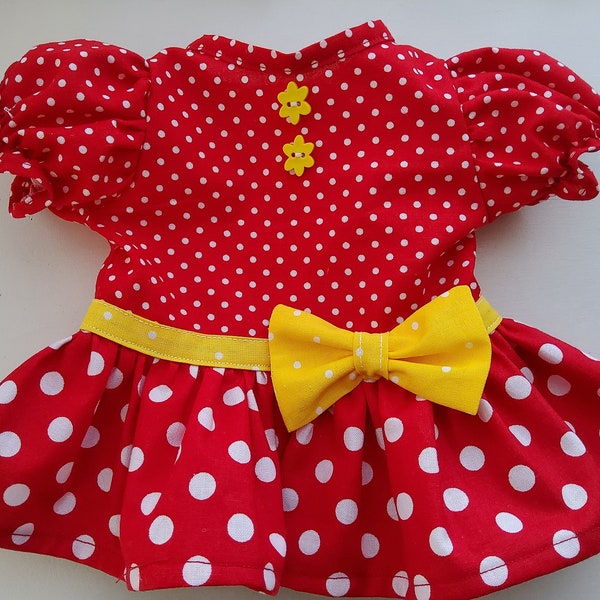 Cabbage Patch Doll Clothes, 16 Inch Size Handmade Red Polka Dot Drop Waist Knee Length Summer Dress, Handmade Doll Clothing, Free Shipping