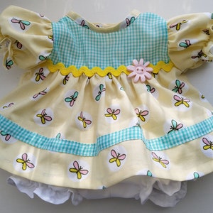 Cabbage Patch Doll Clothes, New 16 Inch Size Yellow Butterflies 2-piece Dress and Bloomer Set, Handmade CPK Doll Clothing, Free Shipping