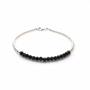 Dainty Black Spinel Gemstone & Sterling Silver Bracelet