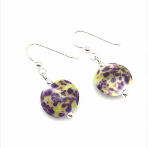 Purple and Yellow Lentil Lampwork Earrings