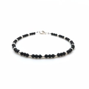 Dainty Black Spinel Gemstone & Sterling Silver Bracelet