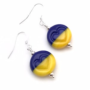 Support Ukraine - Flag Heart Earrings - Sterling silver and Lampwork Beads
