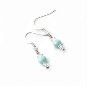 Sterling Silver Mint and Clear Swarovski Crystal Earrings