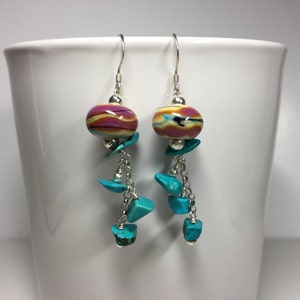 Santa Fe Turquoise Dangle Lampwork Earrings