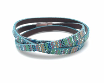 Reversable Blue and Brown Leather Bracelet