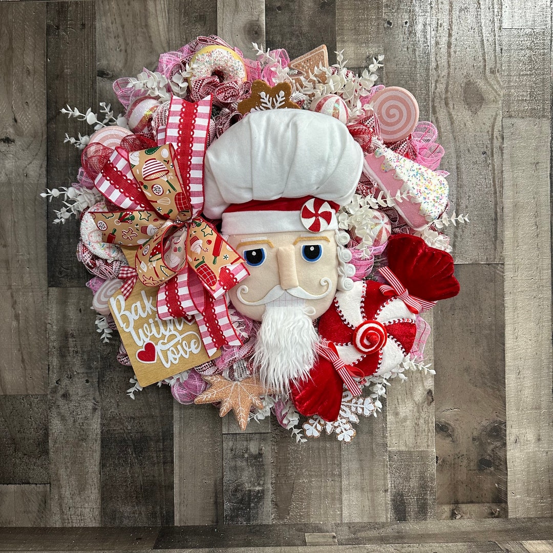 Candyland Christmas Wreath, Chef Baker Wreath, Sweet Treats Holiday Decor, Colorful Christmas 