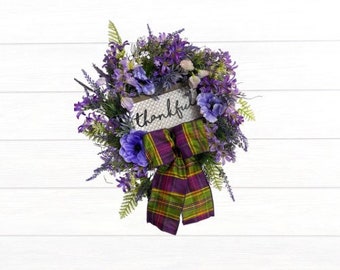 Purple Spring Wreath, Mothers Day Gift, Purple Front Door Wreath, Welcome Wreath for Front Door, Floral Soring Front Door Wreath