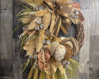 Boho chic fall wreath, fall wreath, brown fall wreath, Fall Wreath, Boho Fall Wreath, Pompas Grass Wreath, Gold fall wreath