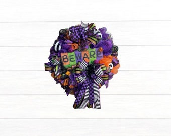 Purple orange and green Halloween Wreath