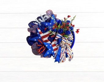 Patriotic Wreath for Front Door, Red White Blue Wreath, Front Door Wreath, , Independence Day, Everyday Wreath