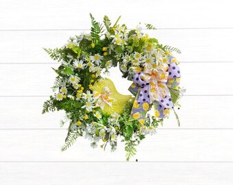 Springtime Daisy Wreath, Easter Wreath Front Door, Yellow Duck Wreath, Easter Daisy Wreath, Twig Wreath, Daisy Front Door Wreath,