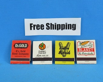 Vintage Seed Corn Matchbooks Unstruck, Matchbook Match Book Cover, Match Books Covers, Lot of 4, Free Shipping