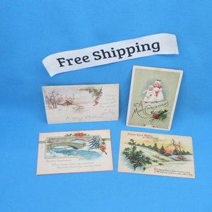 Vintage Christmas Post Cards, Greeting Card, Lot of 4, Free Shipping