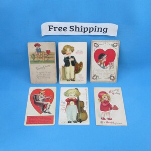 Vintage Valentine Post Cards, Greeting Card, Lot of 6, Free Shipping