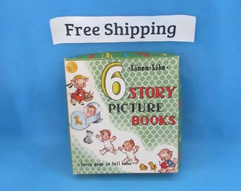 Vintage Children Picture Books, Box of 6, Linen, Kids Nursery Rhymes, Free Shipping