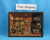 Vintage 3D Wood Wooden Diorama, 3d Shadowbox Picture, Shadow Box, Hand Carved Folk Art, Free Shipping