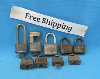 9 Vintage Master Lock MasterLock Padlocks, Some Keys, Lot of 9, Free Shipping