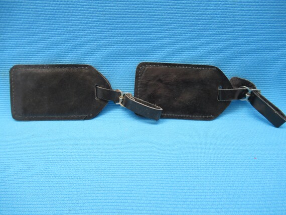 Vintage 2 Leather Luggage Tags, Black, New Old St… - image 3