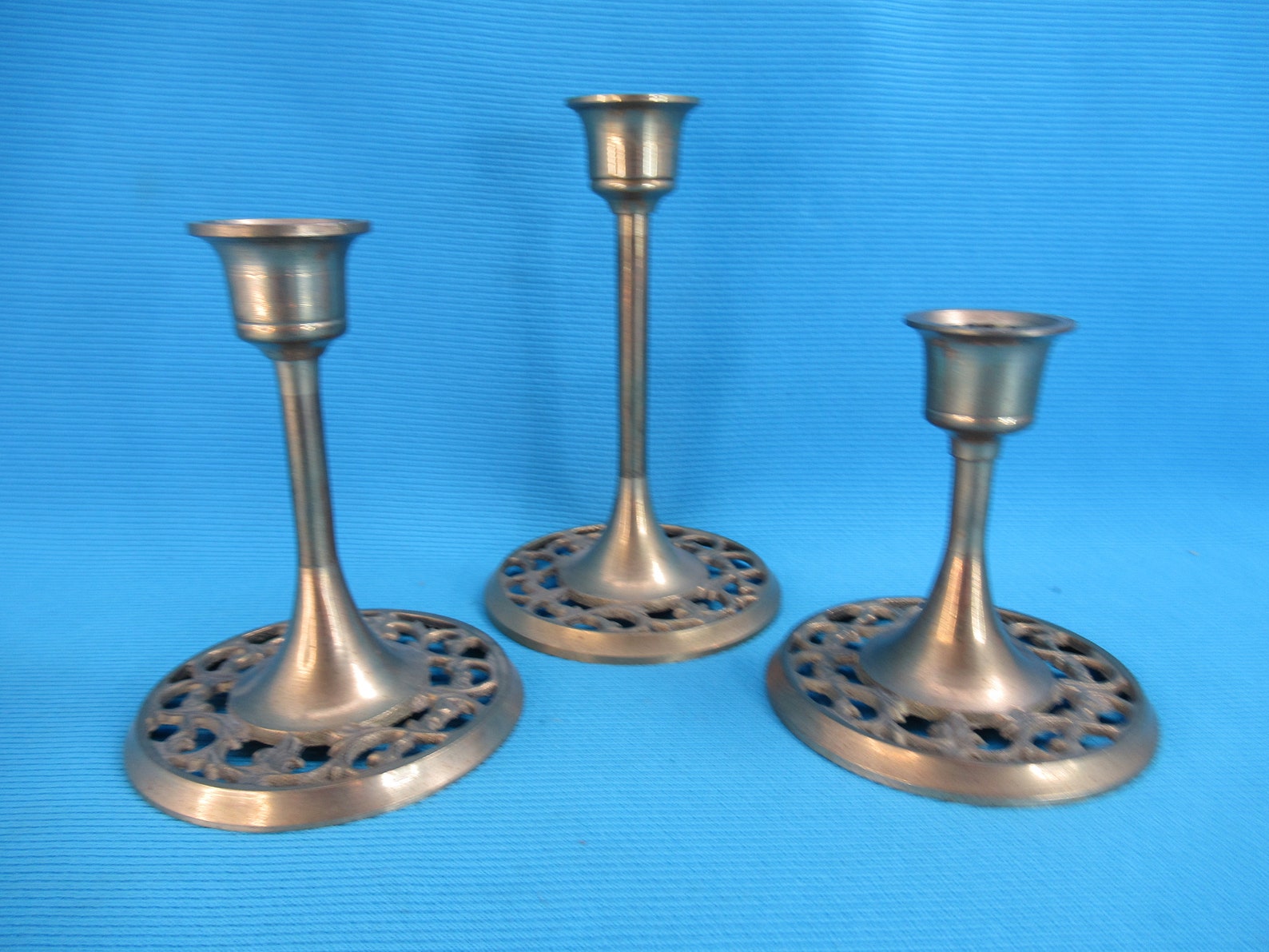 Vintage Brass Candle Holders Matching Set 3 Candle Holders Etsy