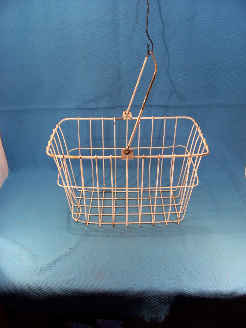 Antique Wire Metal Shopping Basket w Handle Industrial Pool Etsy