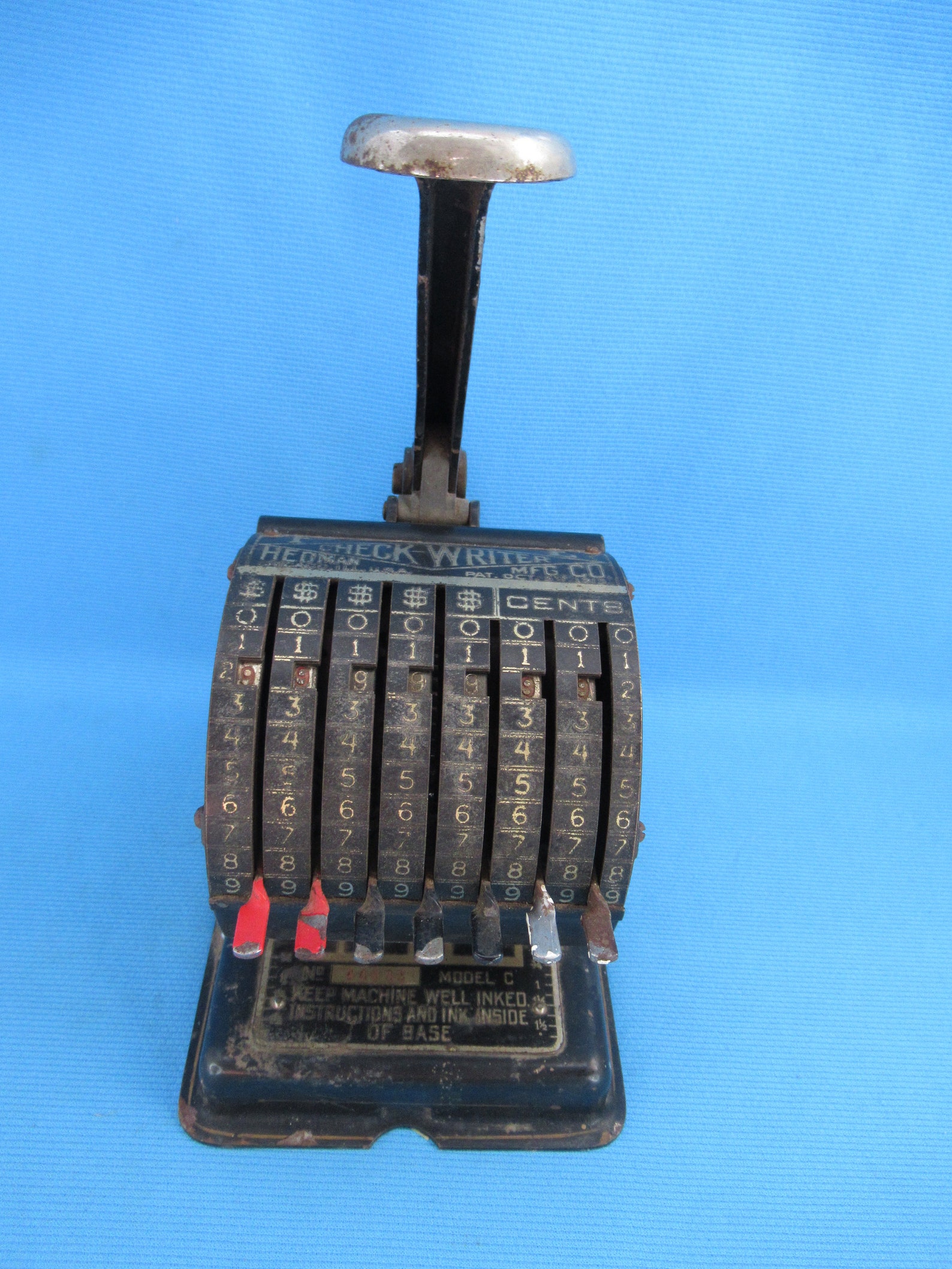 Vintage Check Writing Machine, F & E Check Writer, Hedman Mfg Co