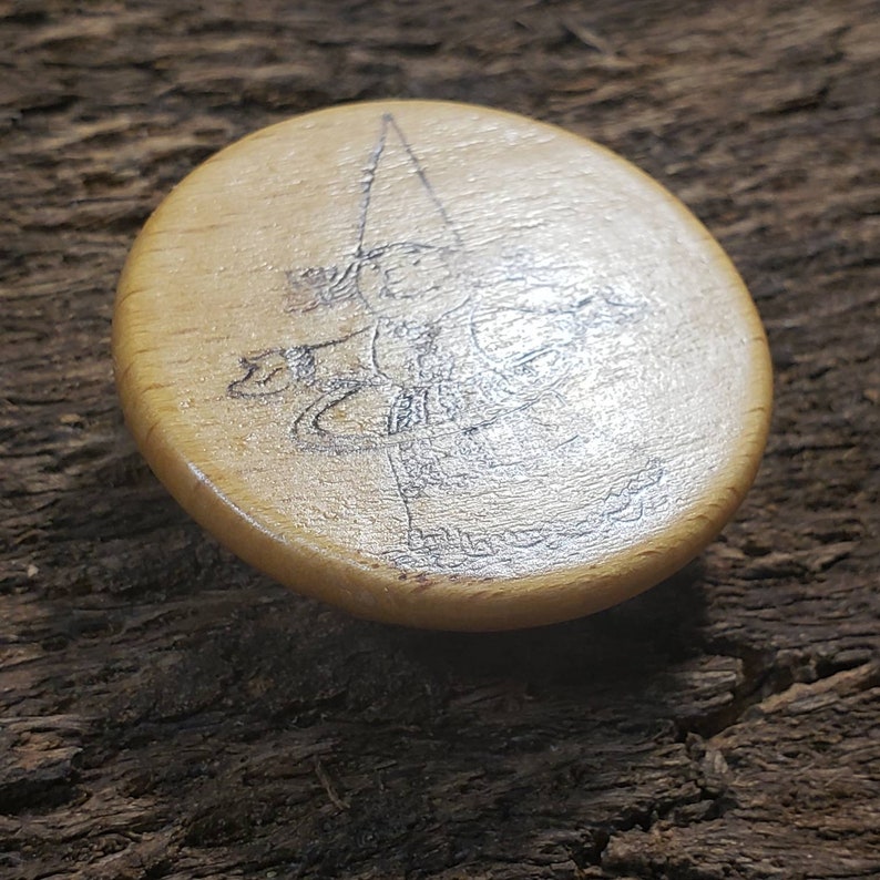Hula-Hooping Gnome pyrography pin