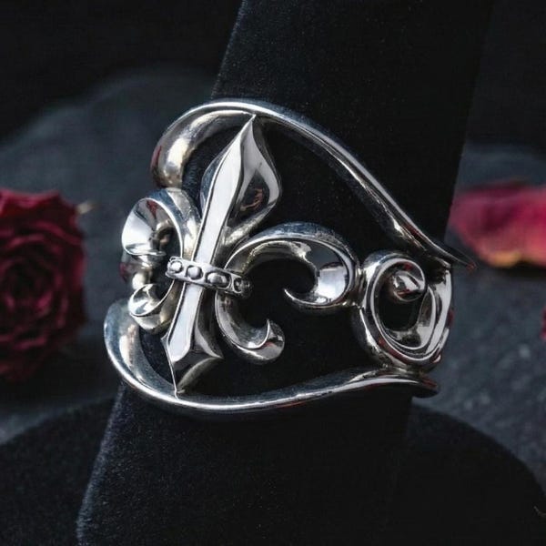 Sterling Silver Fleur de Lis Ring, Handmade Statement Jewelry