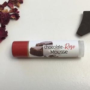 Chocolate-Rose Mousse Lip Balm - Organic Ingredients, Essential Oils, No artificial flavor