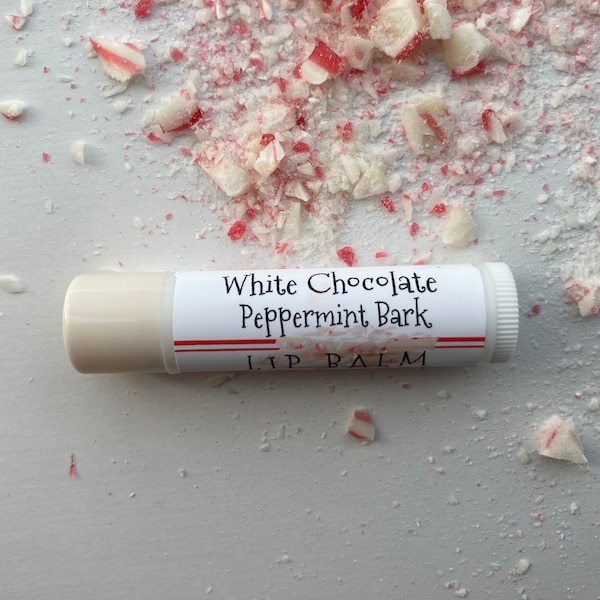 White Chocolate Peppermint Bark Lip Balm- Organic Ingredients, Essential Oils, No artificial flavor