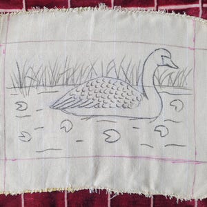 Wool Strip Rug Hooking PATTERN: Swan and Lily Pads on Monks Cloth