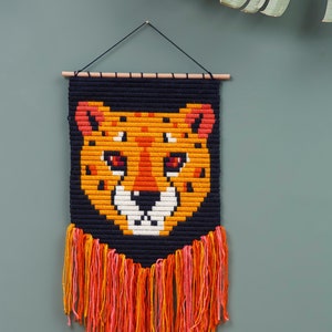 DIY Home Décor Needlepoint 3D wall art kits for beginners. Easier than cross stitch A wooden dowel included for easy display Cheetah