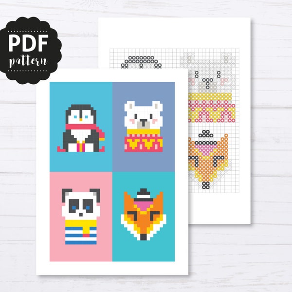 Download DIY PDF hama, Ornament, Toddlers Beads Pattern craft, Children DIY craft, Panda, Bear, Fox, Penguin, Animals