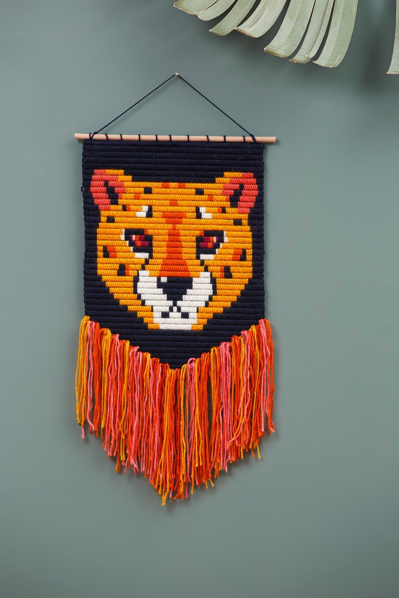 DIY Home Décor Needlepoint 3D wall art kits for beginners. Easier than cross stitch A wooden dowel included for easy display Cheetah