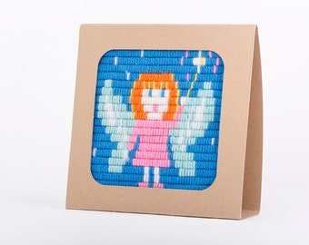 Needlepoint kit for beginners. Easier than cross stitch. Eco friendly display frame included.