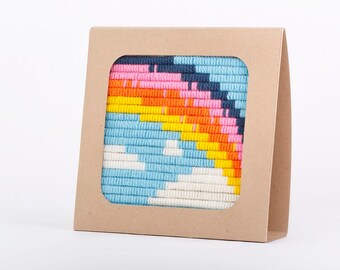 Needlepoint kit for beginners. Easier than cross stitch. Eco friendly display frame included.