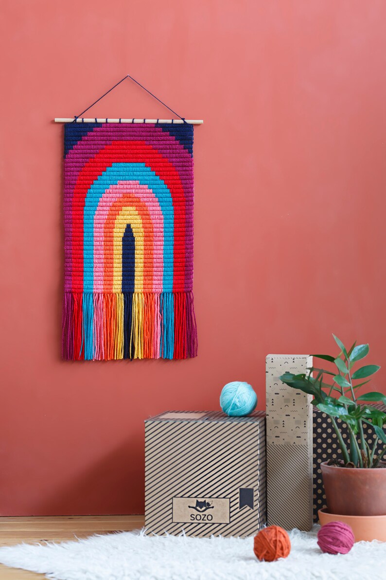 DIY Home Décor Needlepoint 3D wall art kits for beginners. Easier than cross stitch A wooden dowel included for easy display Rainbow