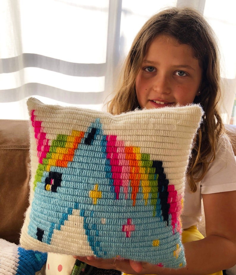 Unicorn Needlepoint Pillow Kit for Kids and Beginners A | Etsy