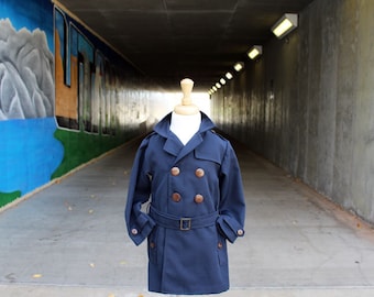 Boys blue coat, boys navy formal coat, kids dress coat, boys blue jacket, kids trench coat, boys coats, kids dress jacket