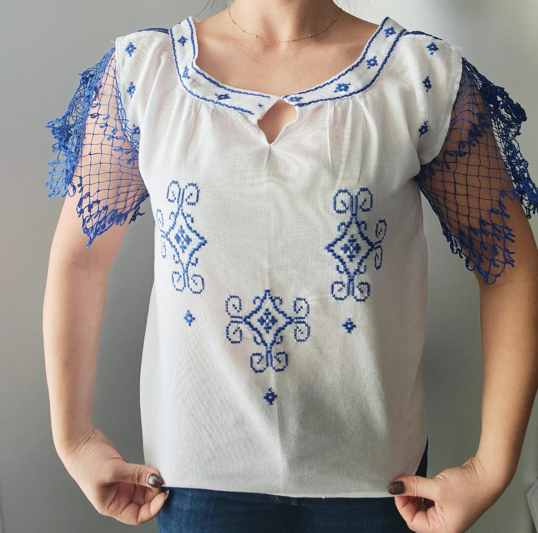 Handmade Paraguayan Typoi Blouse: Blue Lace, S/M - Etsy