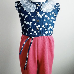 Girls jumpsuit, floral jumpsuit, kids denim jumpsuit, baby jumpsuit, cute girls outfit, summer girls jumpsuit, denim outfits