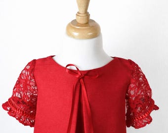 Girls Red Lace Sleeve Dress: Elegant Baby Party Outfit