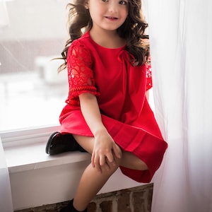 Girls elegant red dress, baby red dress, girls red lace dress, flower girl red dress, red lace dress