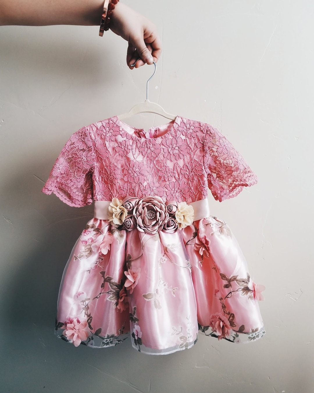 Floral Patterned Baby Girl Dress-Pink