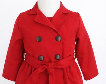 Red Trench Coat: Girls Winter Formal Dress Coat with Belt